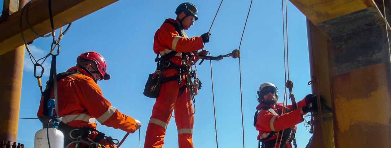 Professional rope access work carried out by Building Up BV, specialists in working at height and inspections Rope Access Work